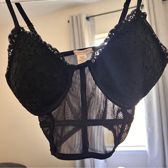 Bozzolo Cage Lace Bralette Women’s Medium Black Pullover Stretchy dressy Party - Picture 7 of 8